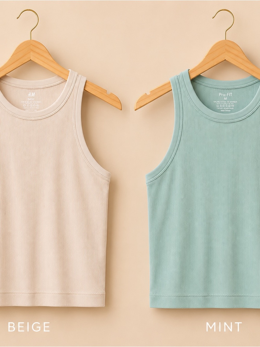 Women Beige Ribbed Tank & Pro-Fit Mint Ribbed Tank - Pack